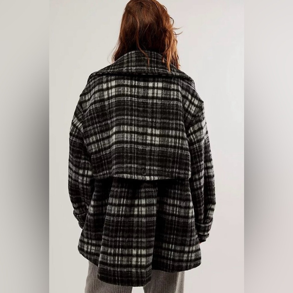 NWT • Free People Highlands Wool Blend Salt & Pepper Coat M Relaxed Fit - Picture 6 of 14